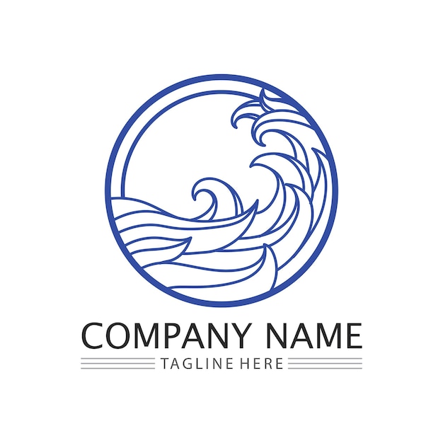 Vector wave and water isolated round shape logo blue color logotype flowing water image sea ocean river surface