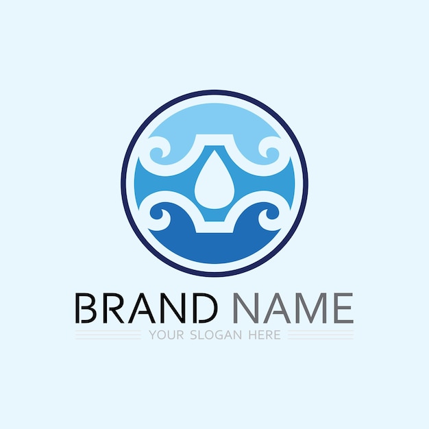 Vector wave and water isolated round shape logo blue color sea ocean river surface