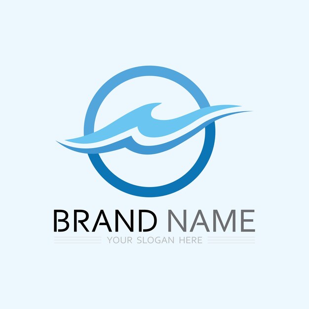 Wave and water isolated round shape logo blue color sea ocean river surface