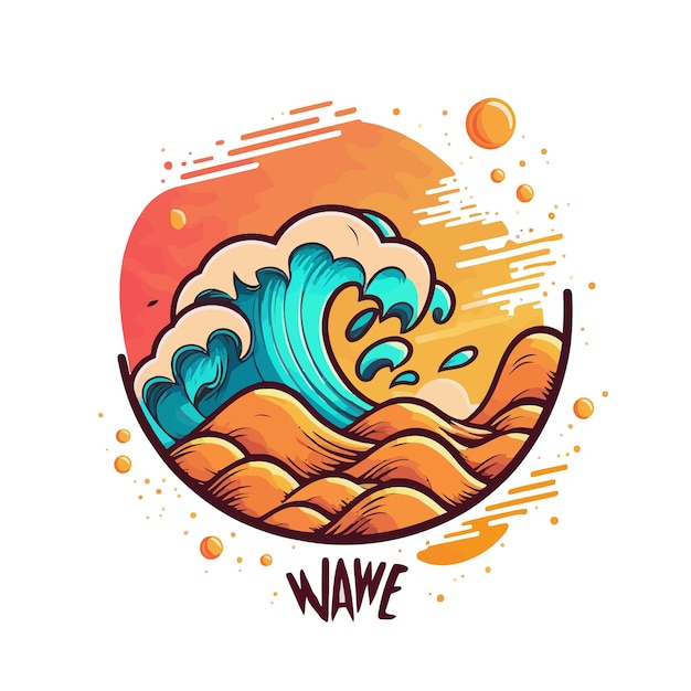 Wave water logo art vector illustration flat outline color icon background