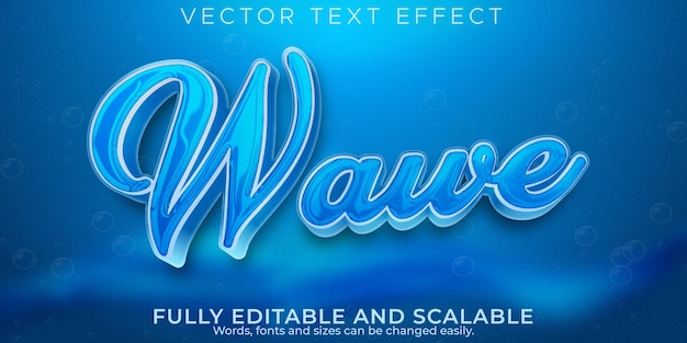 Vector wave water text effect, editable blue and liquid text style