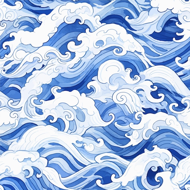 ベクトル 波の水彩のシームレスなパターン ベクトル