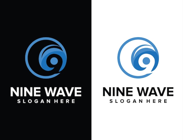 wave with 9 in negative space logo vector