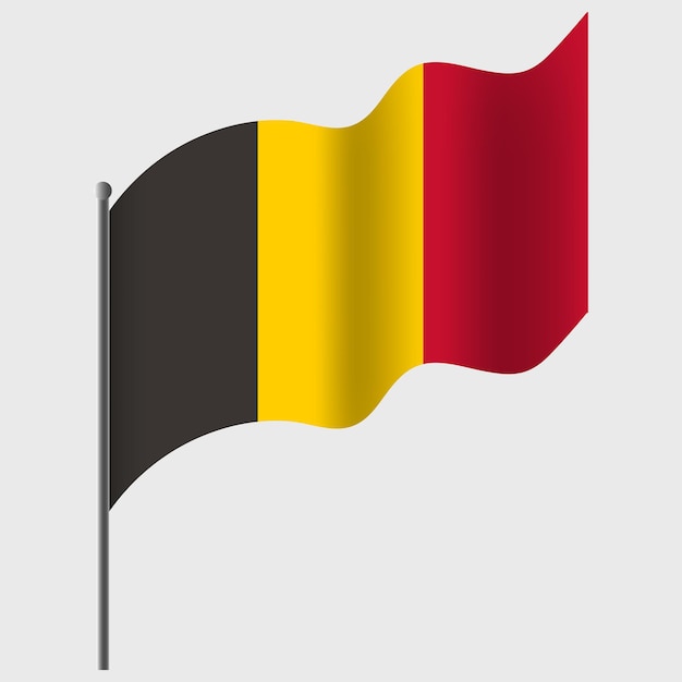 Waved Belgium flag Belgian flag on flagpole Vector emblem of Belgium