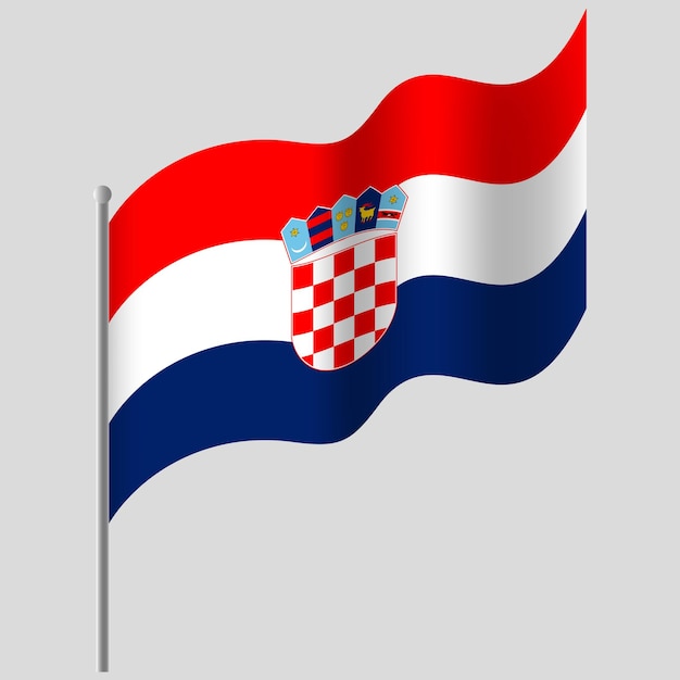 Waved Croatia flag Croatia flag on flagpole Vector emblem of Croatia