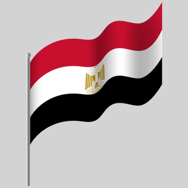 Waved Egypt flag Egyptian flag on flagpole Vector emblem of Egypt