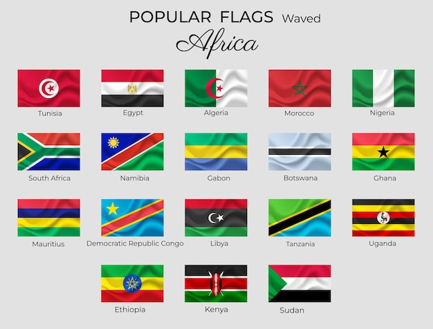 Vector waved flags of african countries africa flags set 3d waved design nigeria uganda egypt vector