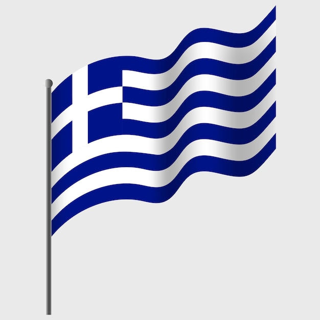 Waved Greece flag Greek flag on flagpole Vector emblem of Greece