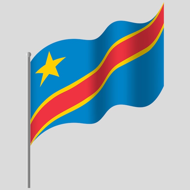 Waved Republic of the Congo flag Congo flag on flagpole Vector emblem of Democratic Republic of the Congo