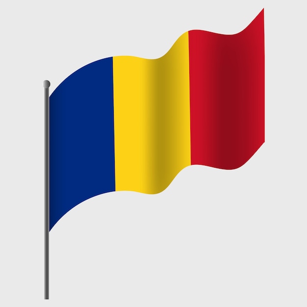 Waved Romania flag Romanian flag on flagpole Vector emblem of Romania