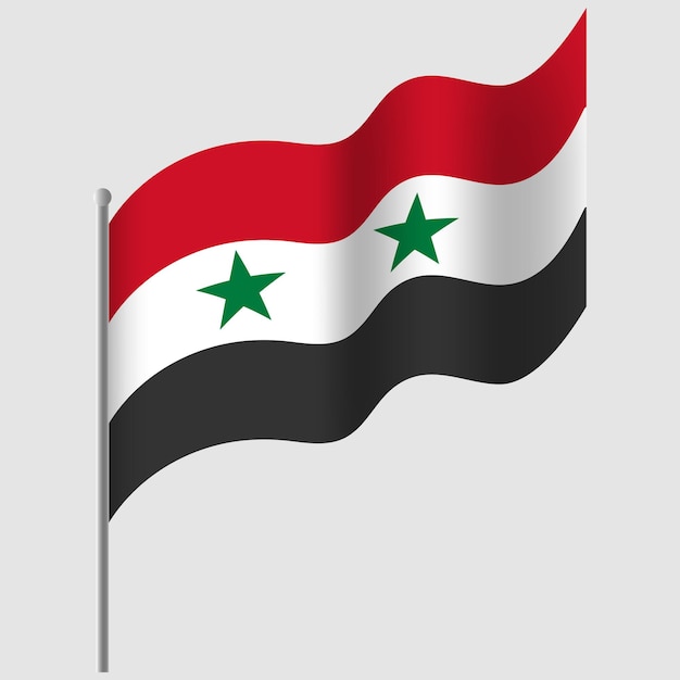 Waved Syria flag Syrian flag on flagpole Vector emblem of Syria