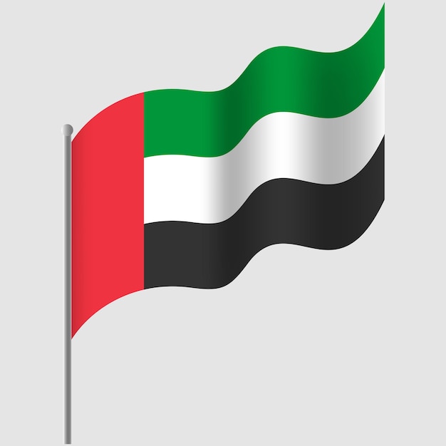 Vector waved united arab emirates flag uae flag on flagpole vector emblem of uae