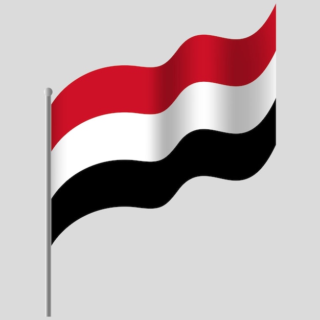 Waved Yemen flag Yemen flag on flagpole Vector emblem of Yemen