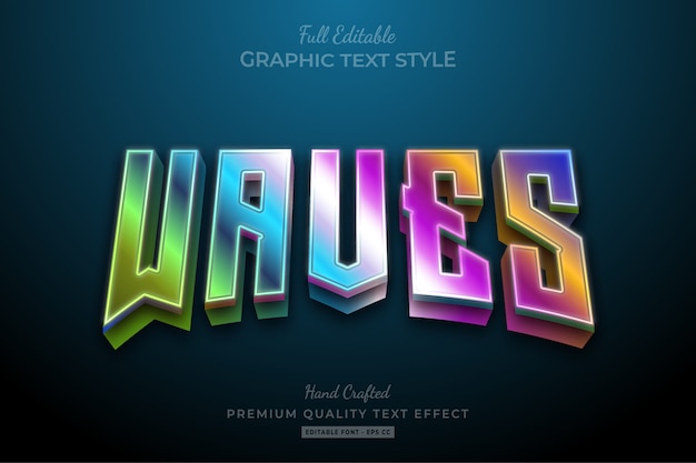 Vector waves 80's gradient editable text effect