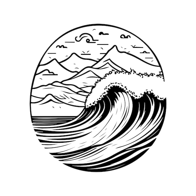 Vector waves beach water icon hand draw black colour mythical logo vector element and symbol