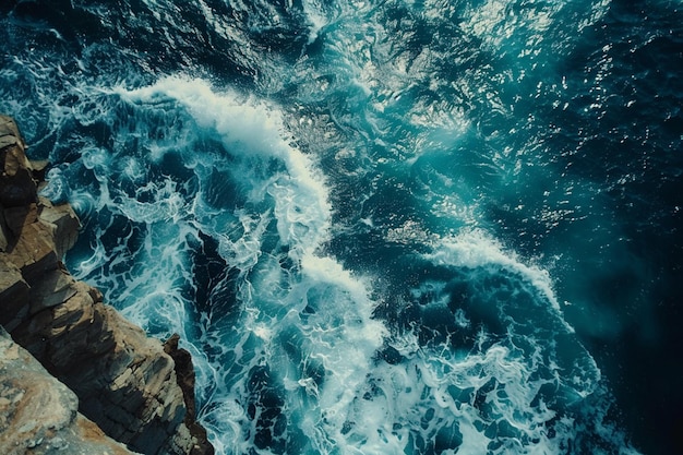 the waves eroded the coral reefs on the shore aerial drone image top looking down of surf waves roll