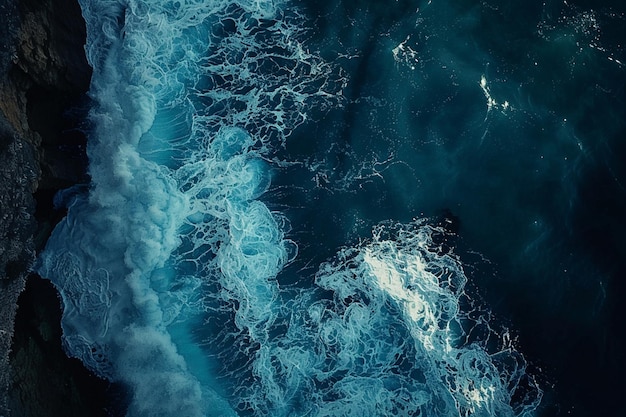 the waves eroded the coral reefs on the shore aerial drone image top looking down of surf waves roll