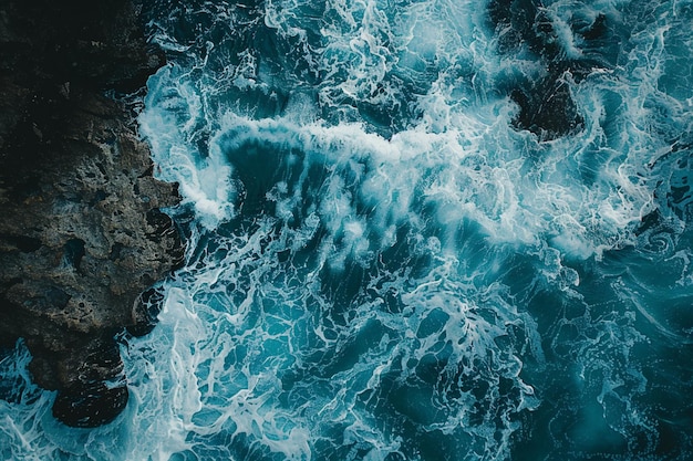 the waves eroded the coral reefs on the shore aerial drone image top looking down of surf waves roll