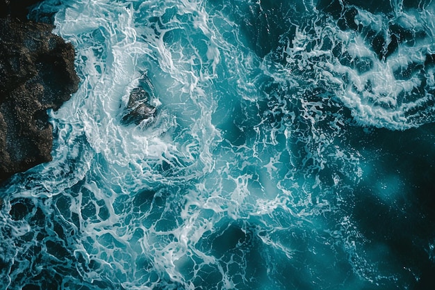 the waves eroded the coral reefs on the shore aerial drone image top looking down of surf waves roll
