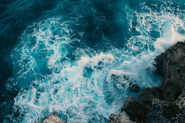the waves eroded the coral reefs on the shore aerial drone image top looking down of surf waves roll