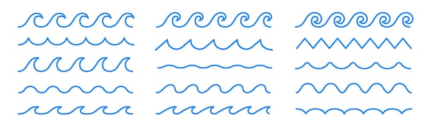 Waves icons set Water surface set