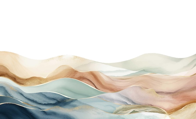 Waves or mountains of Blush earth tone blue teal ivory rose abstract background with watercolor