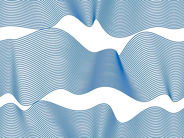 ベクトル 波のシームレスなパターン、ベクトル水の流れるような曲線の線は、無限の背景、青い色のリズミカルな波を繰り返します。