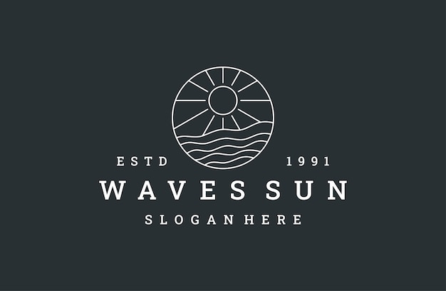 waves sun logo vector icon illustration hipster vintage retro