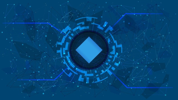 Waves token symbol in a digital circle on polygonal blue background Cryptocurrency coin icon Digital gold for website or banner Copy space Vector