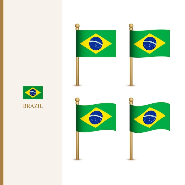 Waving Brazil flags 3d vector illustration flag of Brazil