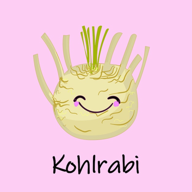 Waving character kohlrabi on a wooden tablecabbage turnip Kohlrabi plant