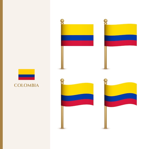 Sventolando le bandiere della colombia illustrazione vettoriale 3d bandiera della colombia
