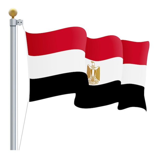 白い背景のベクトル図に分離されたエジプトの旗を振る
