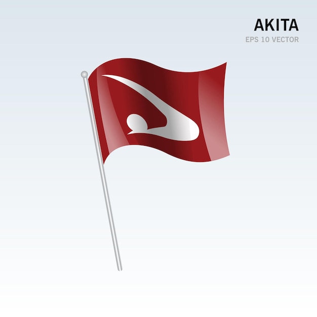 Waving flag of Akita prefectures of Japan isolated on gray background