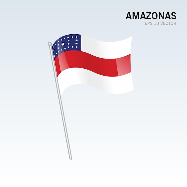 Waving flag of Amazonas states,federal district of Brazil isolated on gray background