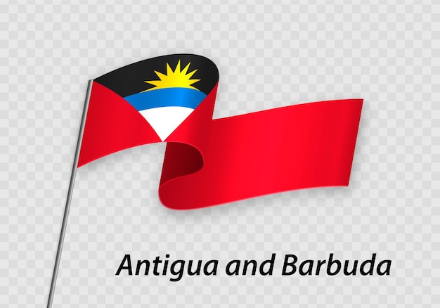 Waving flag of Antigua and Barbuda on flagpole Template for independence day