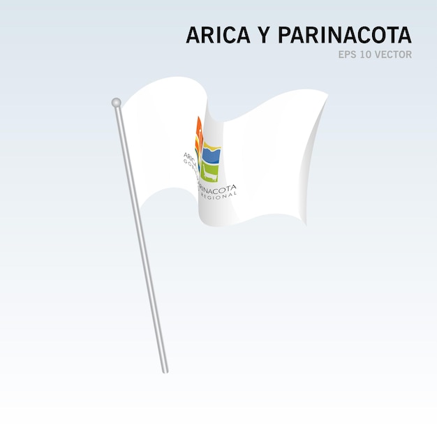 회색 배경에 고립 된 칠레의 Arica y Parinacota 지역의 깃발을 흔들며