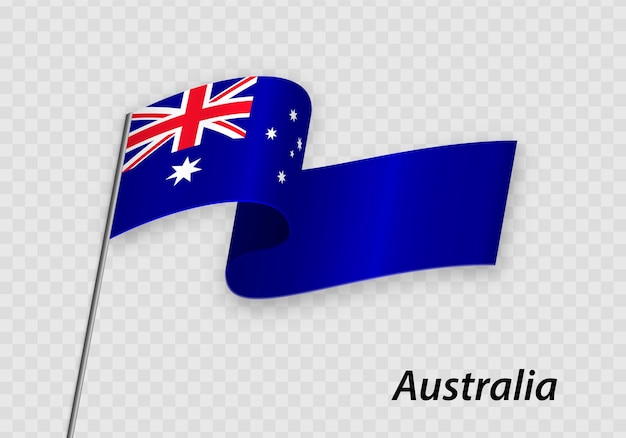 Waving flag of Australia on flagpole Template for independence day