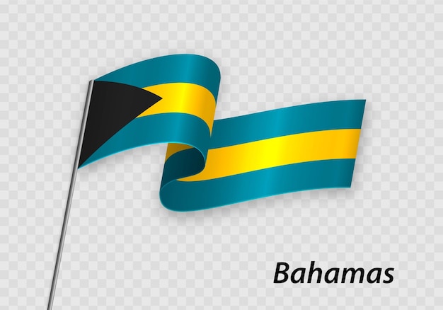 Развевающийся флаг Багамских островов на флагштоке Шаблон ко дню независимости
