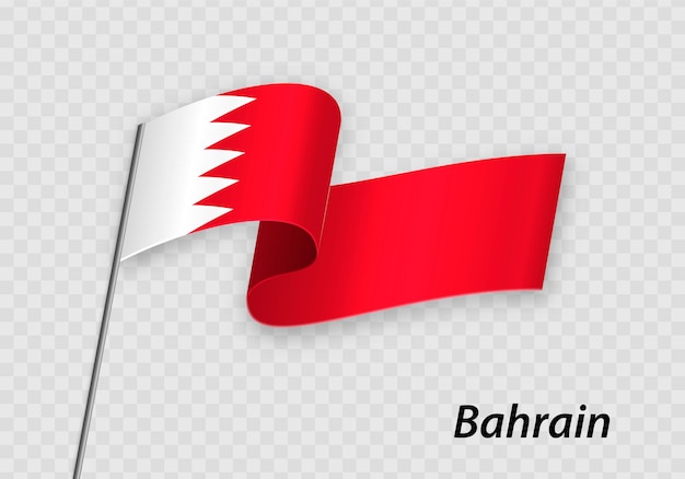 Sventolando la bandiera del bahrain sull'asta della bandiera modello per il giorno dell'indipendenza