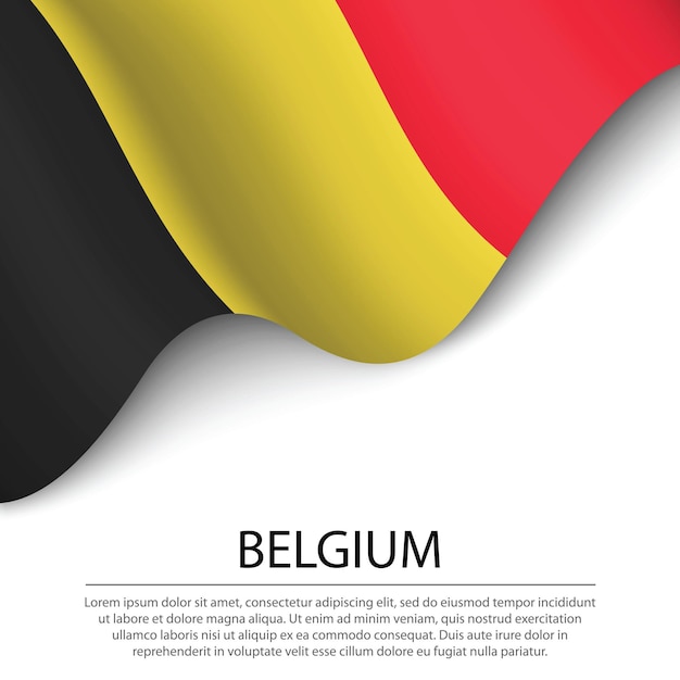 Waving flag of Belgium on white background. Banner or ribbon vector template for independence day