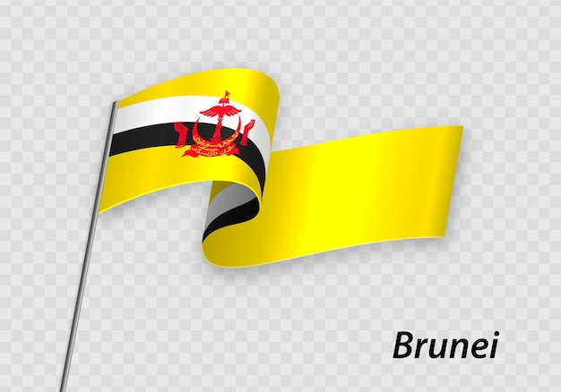 Waving flag of Brunei on flagpole Template for independence day