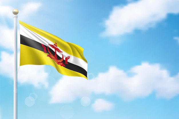 Развевающийся флаг Брунея на фоне неба Шаблон дизайна плаката ко Дню независимости