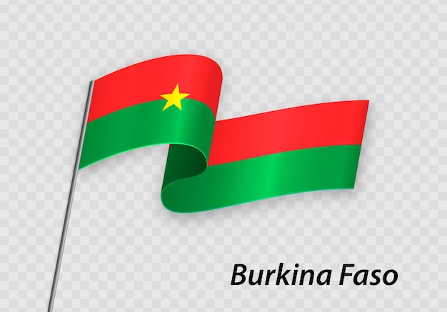 Развевающийся флаг Буркина-Фасо на флагштоке Шаблон ко дню независимости