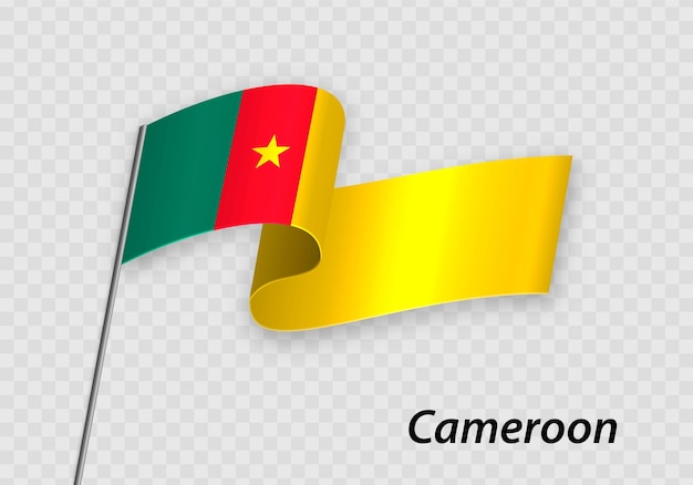 Waving flag of Cameroon on flagpole Template for independence day