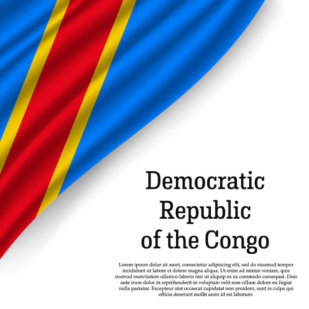 Waving flag of Democratic Republic of the Congo on white