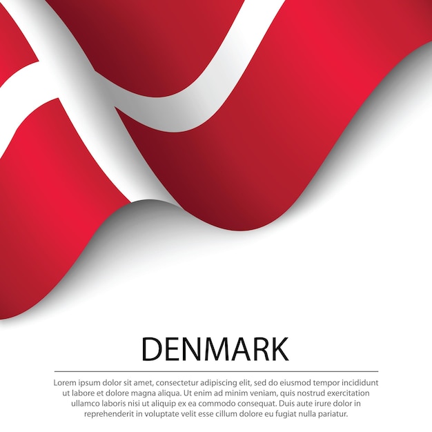 Waving flag of Denmark on white background. Banner or ribbon vector template for independence day