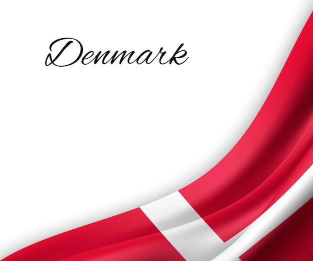 Vector waving flag of denmark on white background.