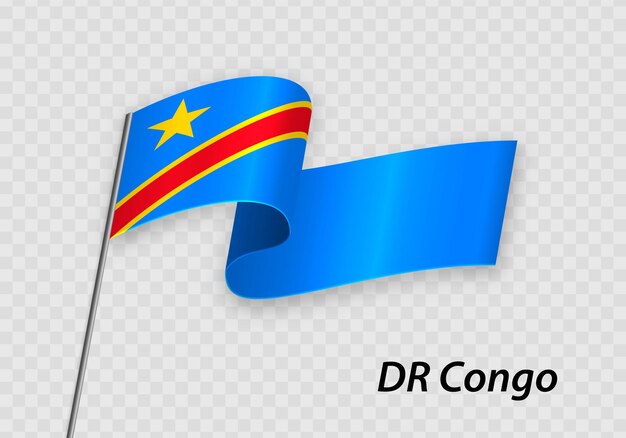 Waving flag of DR Congo on flagpole Template for independence day