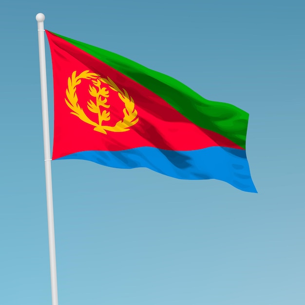 Waving flag of eritrea on flagpole template for independence day